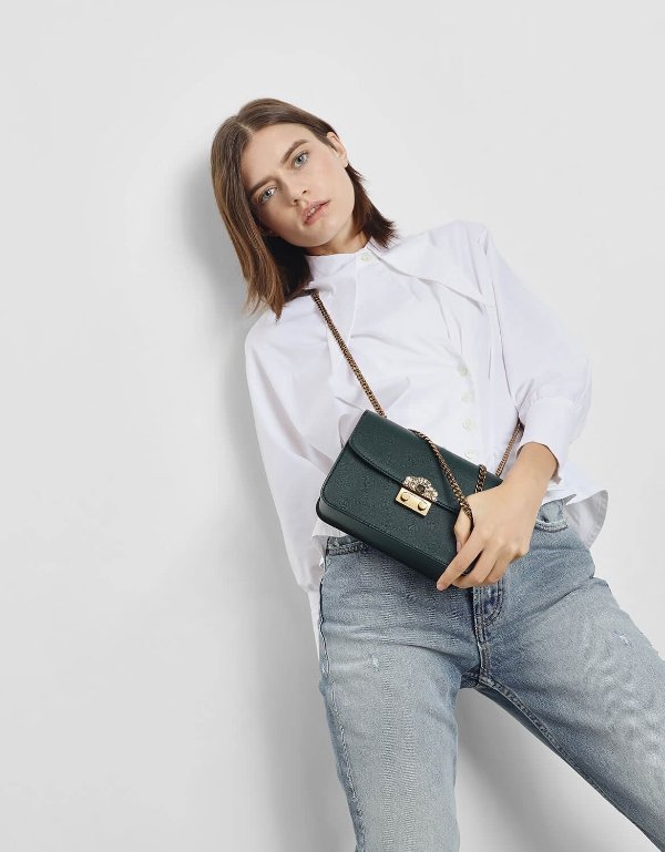 Green Embellished Push Lock Clutch | CHARLES & KEITH