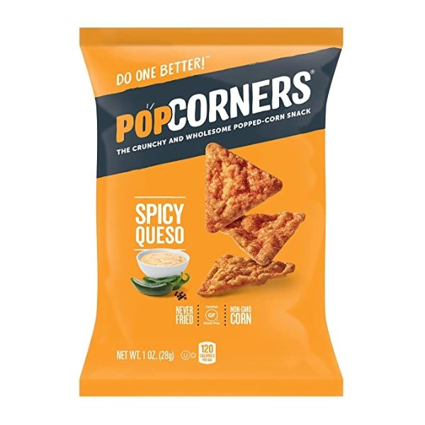 Gluten-Free Popped Corn Snacks, Spicy Queso, 1oz Bags, (20 Pack)
