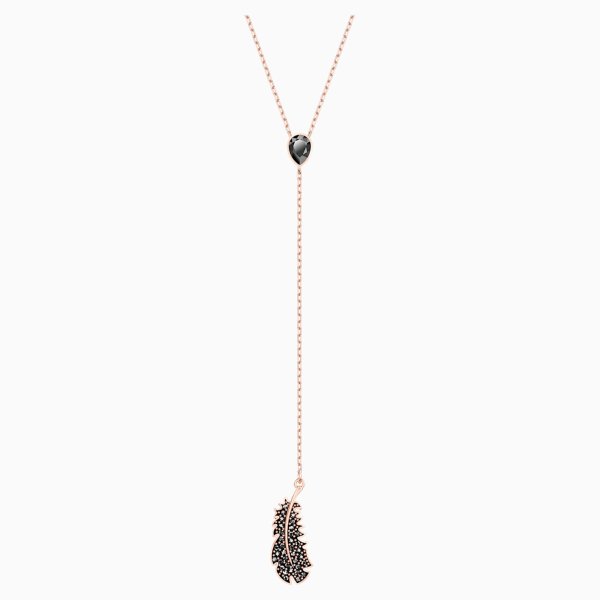 Naughty Y Necklace, Black, Rose-gold tone plated by SWAROVSKI