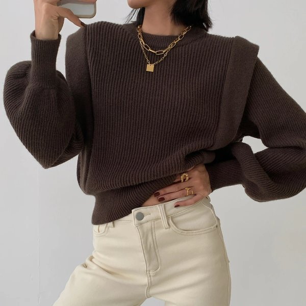 Bell Sleeve Sweater Top - Choco