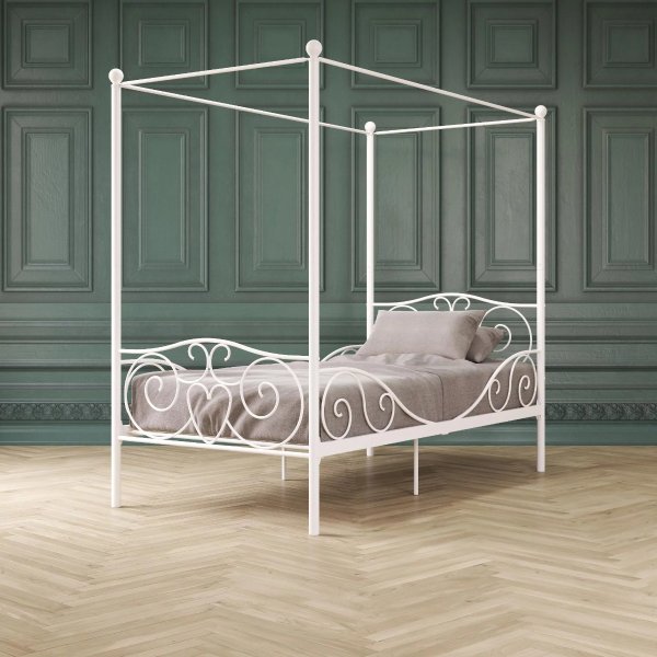 Metal Canopy Kids Poster Bed, Twin, White