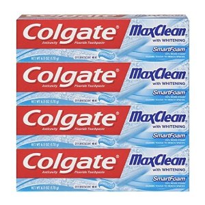 Colgate MaxClean Foaming Toothpaste with Whitening, Mint - 6 Ounce (4 Count)