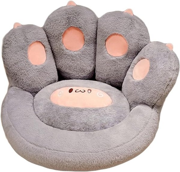 Cat Paw Cushion Lazy Sofa Office Gaming Chair 20 inch Comfy Kawaii Plush Bear Paw Warm Floor Pillow Cute Seat Pad for Bedroom Decor Grey