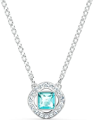 Women's Angelic Square Necklace, Rhodium Plated, Aqua Blue Crystal