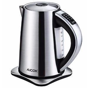 Aicok Stainless Steel Cordless Electric Water Kettle with 6 Preset Temperature Settings - 1.7 Liters