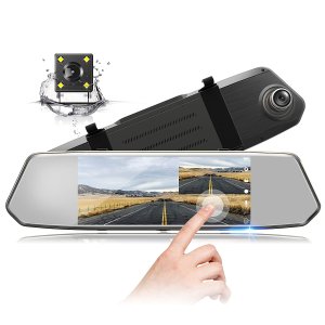 TOGUARD Backup Camera 7" Mirror Dash Cam Touch Screen 1080P Rearview Front and Rear Dual Lens with Waterproof Reversing Camera
