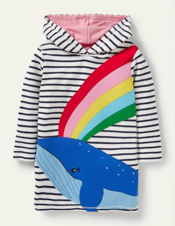 Applique Towelling Beach Dress - Ivory/ Starboard Blue Whale | Boden US