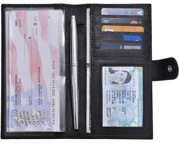 Leather Checkbook Cover Holder for Men and Women- Duplicate Checks RFID Card Standard Register Mens Wallet