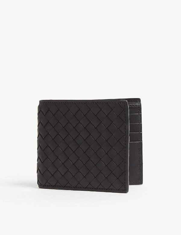 Intrecciato woven leather billfold wallet