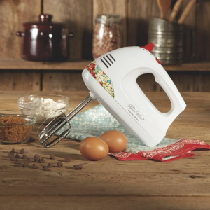 The Pioneer Woman 6-Speed Hand Mixer with Vintage Floral and Snap-On Case, White