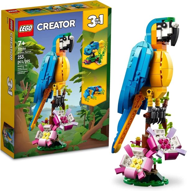 Creator 3 in 1 Exotic Parrot to Frog to Fish 31136 Animal Figures Building Toy, Creative Toys and Easter Gift for Kids ages 7 and up