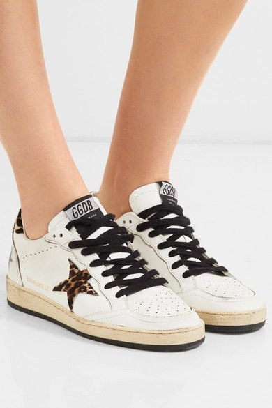 Ball Star leopard-print calf hair and leather sneakers