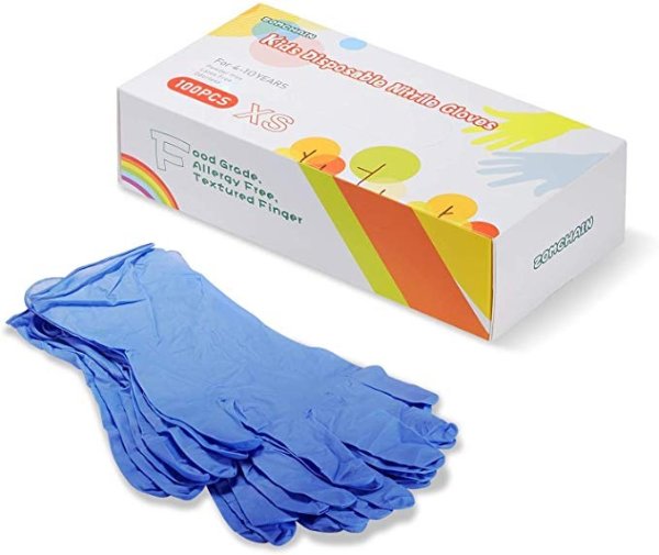Kids Gloves Disposable, Nitrile Gloves for 4-10 Years - Latex Free, Food Grade, Powder Free - for Kids Festival Preparation, Crafting, Painting, Gardening, Cooking, Cleaning