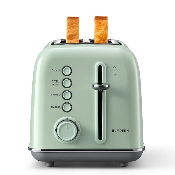 Buydeem 2-Slice Retro Toaster Extra Wide 1.4" Slot, 7 Browning Settings 5 Programs(Bagel/Muffin/Defrost/Reheat/Cancel), High Lift Lever