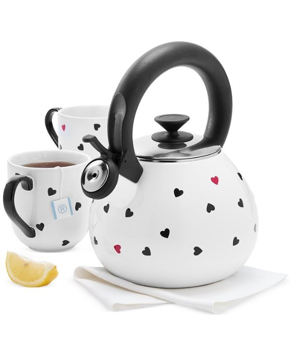 Heart-Print Tea Kettle & Stoneware Mugs Set, Created for Macy's