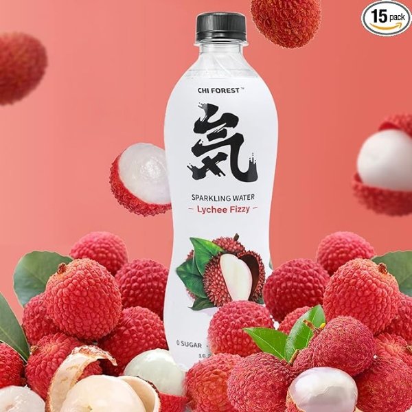 Lychee Sparkling Water in Bottle, 0 Calories and 0 Suger Flavored Bubbly Water, 16.2 Fl oz(480ml), Pack of 15