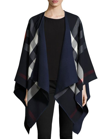 Charlotte Reversible Solid/Check Cape, Navy