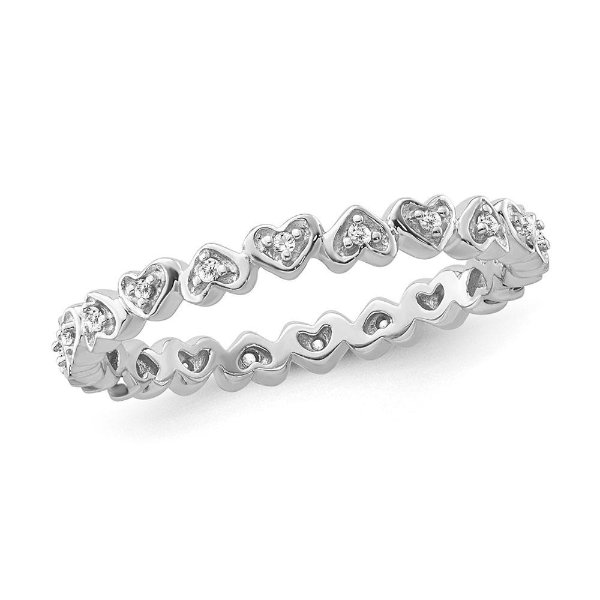 1/10 Carat Diamond Heart Band in Sterling Silver