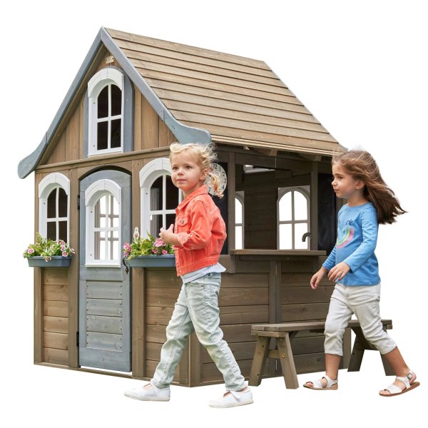 Forestview II Wooden Outdoor Playhouse with Ringing Doorbell, Bench and Kitchen