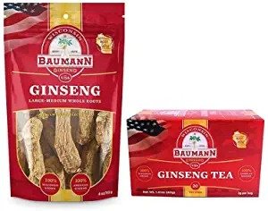 Baumann Root Bundle for Ginseng Root(Medium) 01 Pack & Ginseng Tea Bags(20 Bags) 01 Pack