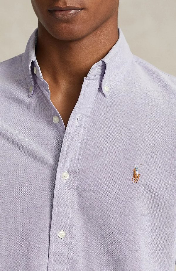 Contrast Trim Cotton Oxford Button–Down Shirt