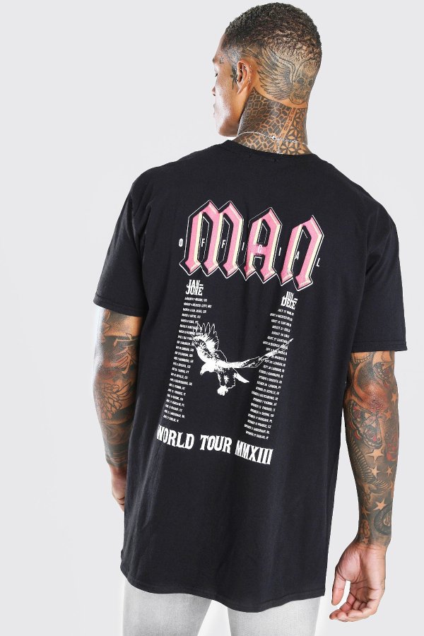 Oversized MAN Tour Back Print T-Shirt | boohooMAN