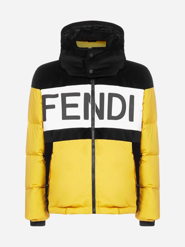 Logo color-block quilted nylon down jacket