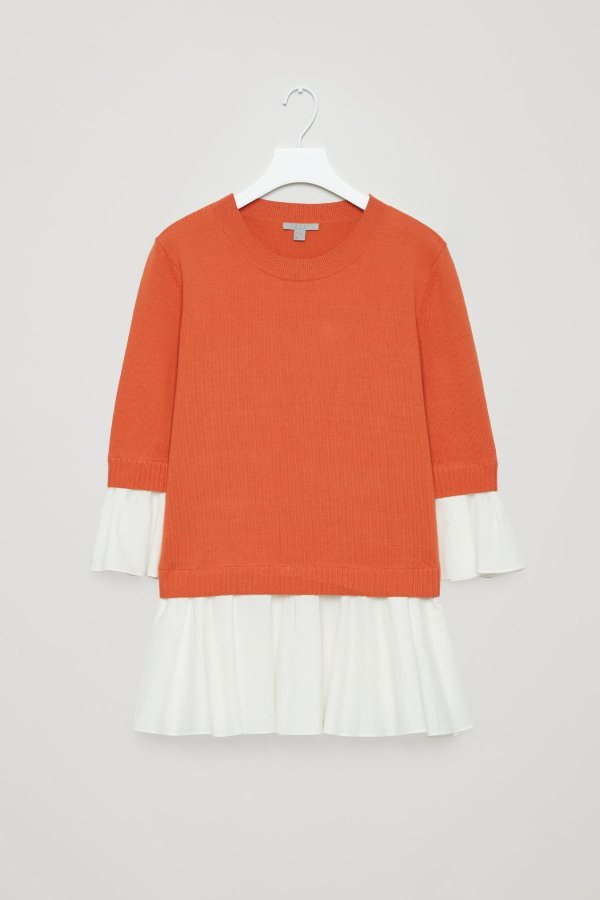 KNITTED JUMPER WITH SHIRT DETAIL - Rust - Knitted tops - COS US