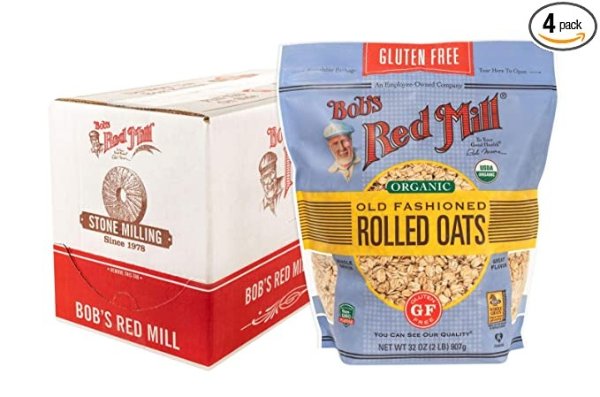 Resealable Gluten Free Organic Old Fashioned Rolled Oats, rolled,rolled oats, 32 Oz (Pack of 4)