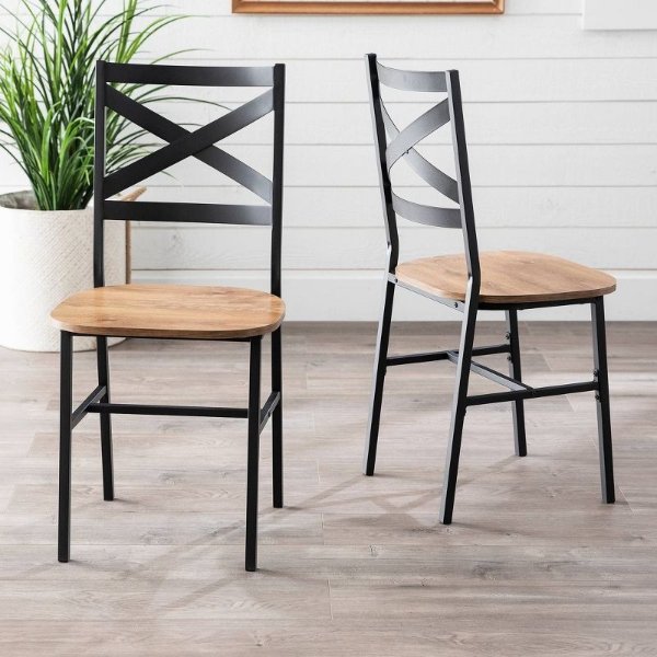Set of 2 Industrial Farmhouse Wood Dining Chairs - Saracina Home