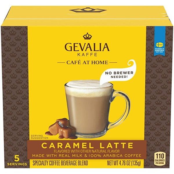 Cafe at Home Instant Caramel Latte Coffee Kit (15 Kits, 3 Packs of 5)
