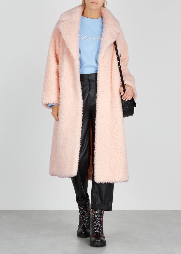 Clara light pink faux shearling coat