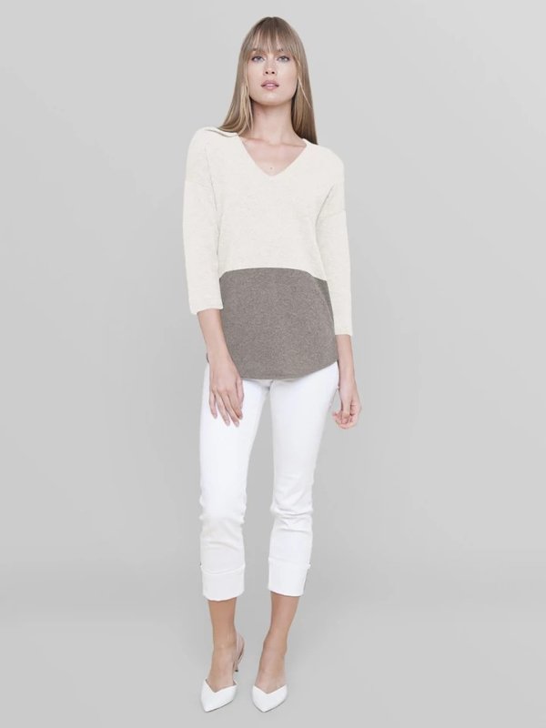 Color Block V-Neck Cashmere Sweater