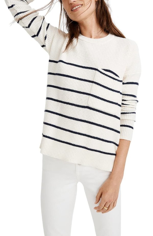 Thompson Nautical Stripe Pocket Pullover Sweater