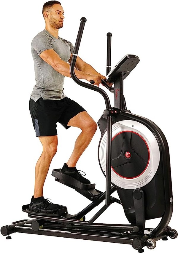 Sunny Health & Fitness Electric Eliptical Trainer Elliptical Machine w/Devicec Holder, Programmable Monitor and Heart Rate Monitoring, 300 LB Max Weight and 20" Stride - SF-E3875, Black