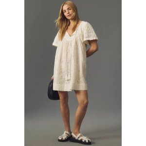 PorridgeShort-Sleeve Textured Bubble Mini Dress