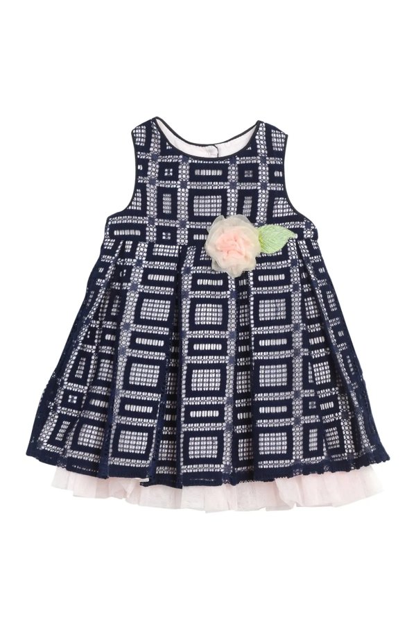 Sleeveless Front Tacked-On Bow Pleated Dress(Baby Girls 0-9M)