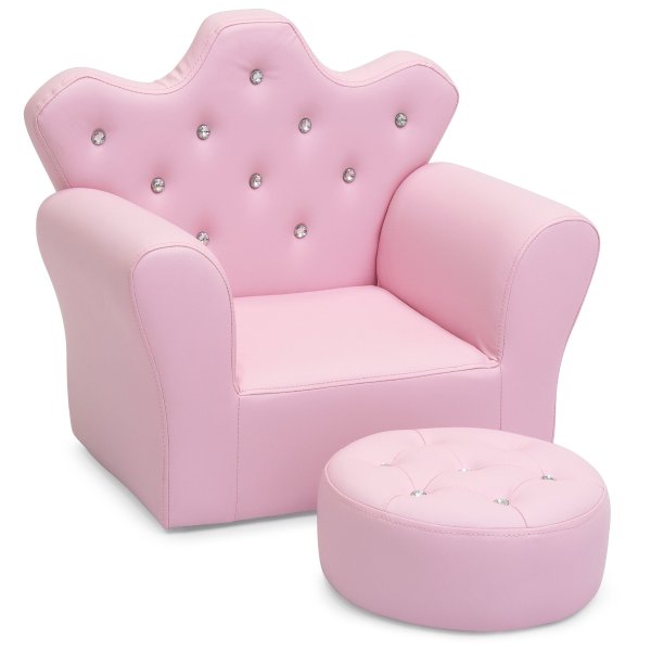 Kids Upholstered Tufted Bejeweled Mini Chair Accent Seat w/ Ottoman