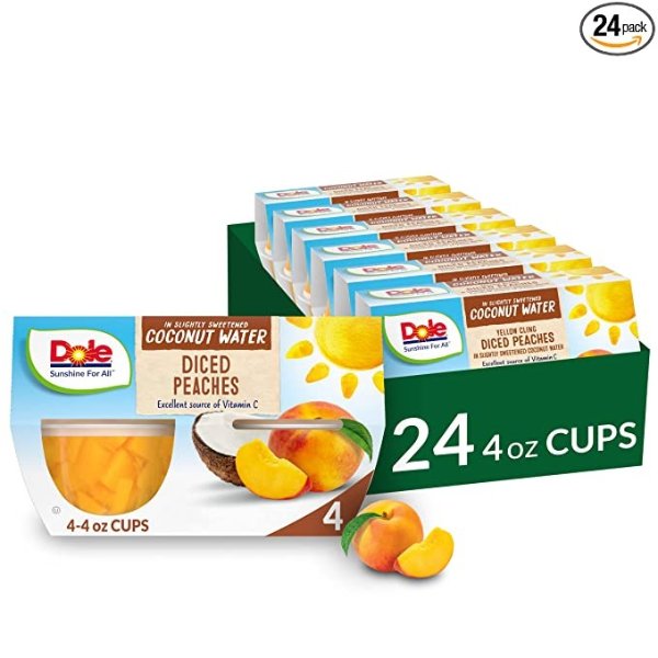 Fruit Bowls Peaches in Coconut Water, Gluten Free Healthy Snack, 4 Oz, 24 Count