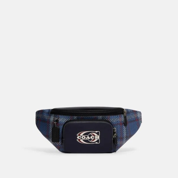 Track Belt Bag With Plaid Print And Coach Stamp