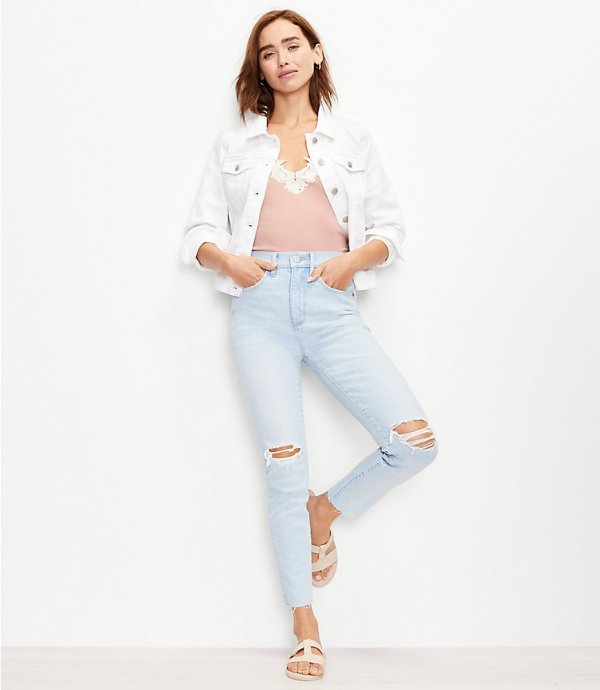 The Destructed High Waist Skinny Ankle Jean in Bleach Out Wash | LOFT