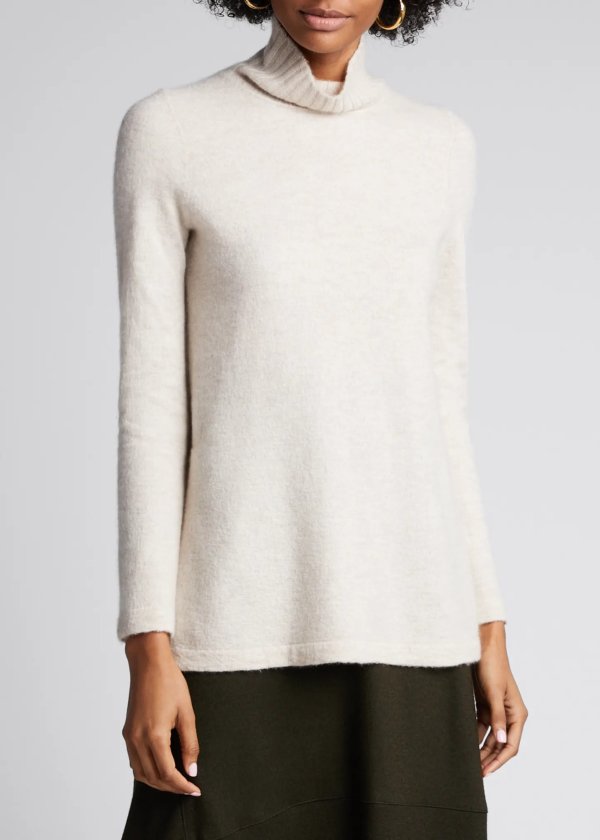 Cashmere Side-Slit Turtleneck Tunic Sweater
