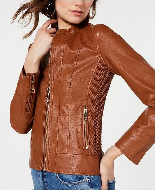 Front Zip Faux-Leather Jacket