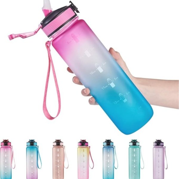 EYQ 32 oz Water Bottle with Time Marker, Carry Strap, Leak-Proof Tritan BPA-Free, Ensure You Drink Enough Water for Fitness, Gym, Camping, Outdoor Sports Car