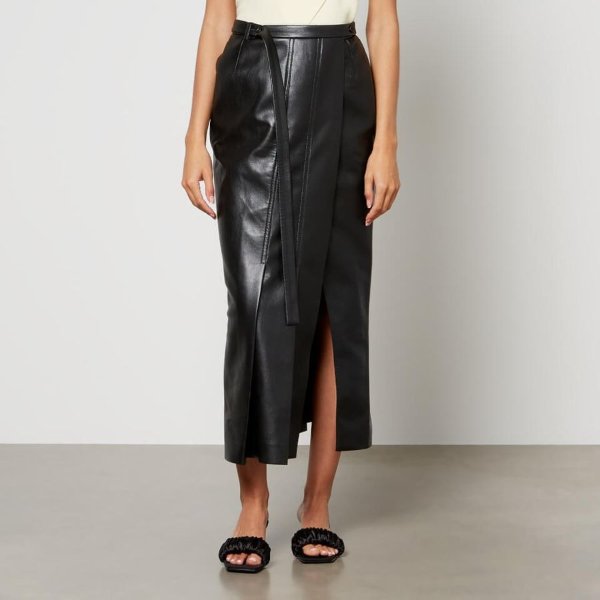 Fida Pleated Regenerated Leather Midi Skirt