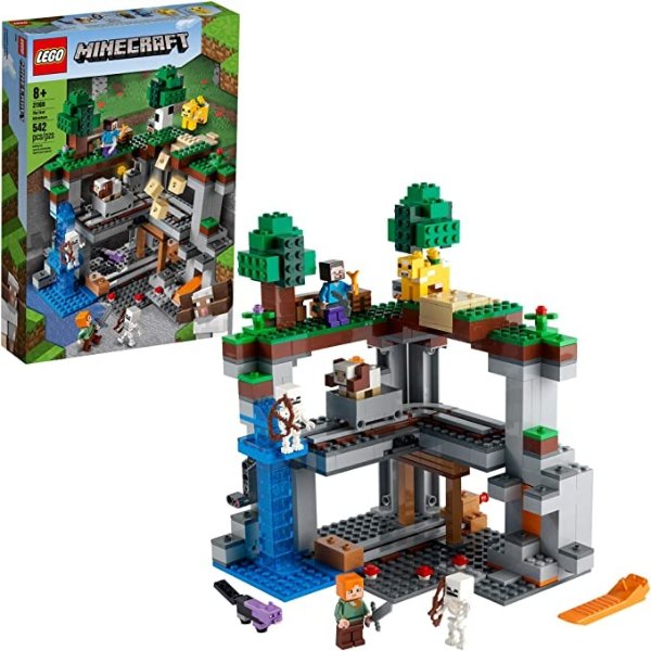 Minecraft The First Adventure 21169 Hands-On Minecraft Playset; Fun Toy Featuring Steve, Alex, a Skeleton, Dyed Cat, Moobloom and Horned Sheep, New 2021 (542 Pieces)