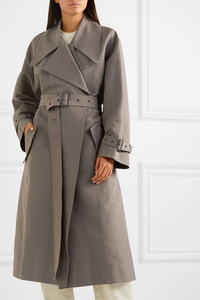 Belted layered canvas trench coat