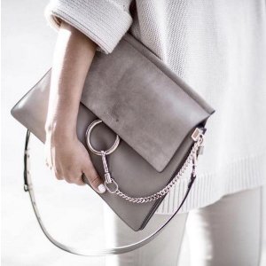 Chloe  Faye Medium Leather/Suede Bag, Gray @ Neiman Marcus