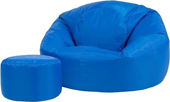 蓝色豆袋椅和脚凳