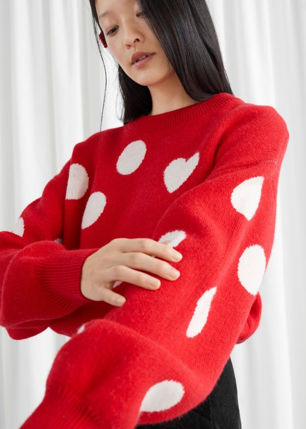 Relaxed Heart Motif Dotted Sweater